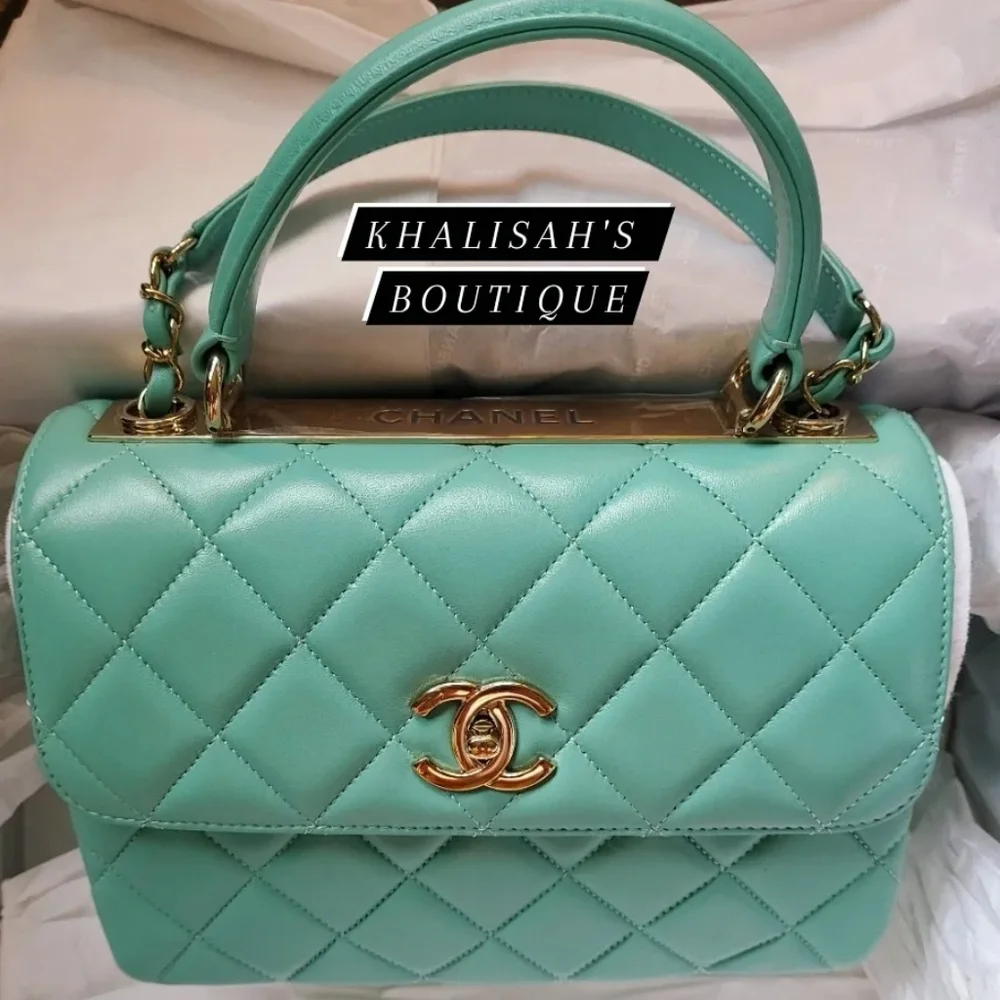 BNIB Very Rare Authentic Chanel Trendy CC 21S Tiffany Blue Gold Hardware Lambski - Picture 12 of 16